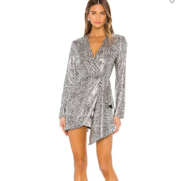 Ronny Kobo Jerry Leopard Print Dress Metallic Silver Size Small - Picture 1 of 9